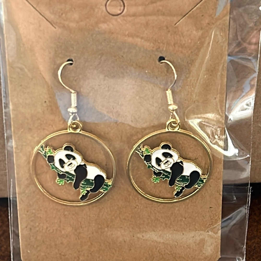 Cute panda in the bambou dangle earring